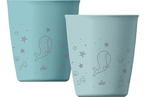 nip – Bicchiere | Sostenibile e resistente con bordo arrotondato per bambini dai 12 mesi in su. Ergonomico realizzato con oltre il 90% di materie prime rinnovabili | 2 pezzi, blu