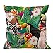 Produktbild Parrot Pillow Covers Decorative by Tropical Bird Toucan Leaves and Hibiscus Flowers Cotton Linen Square Pillow Case for Men/Women/Kids 18x18 inch Green Red Yellow