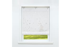 ‎CORLIF CORLIF Raffrollo ohne Bohren Raffgardinen mit V-Haken Ösenrollo Voile Gardinen Transparent Vorhänge Modern Weiß BxH 120/130cm 1 Stück