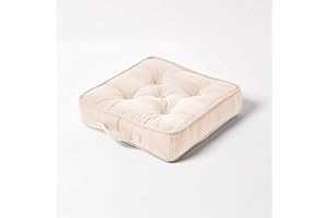HOMESCAPES Rajput 100% Cotton Floor Cushion Natural 40 x 40 x 8 cm Square Indoor Garden Dining Chair Booster Seat Pad Cushion
