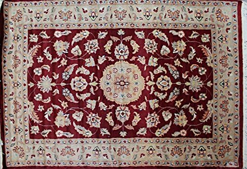 123x186cm ORIGINAL HAND KNOTTED PAK PERSIAN RUG IN COLOUR RED, GOLEN, CREAM. ORIGINAL PERSIAN ORIENTAL HAND MADE RUG CARPET