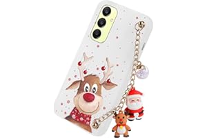 Yoedge Weihnachten Handykette Handyhülle für Samsung Galaxy A15 5G 6,5" Hülle mit Band, Weihnachts Schutzhülle mit Muster Hirsch, Weich Silikon TPU Stoßfest Christmas Case Cover für Samsung A15, Weiß