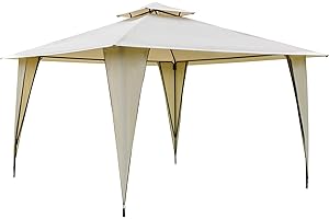 Outsunny Pavillon Partyzelt mit Doppeldach 3,45x3,45x2,68m Festzelt Gartenlaube Metall Polyester Beige