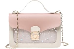 Hjkiopc Mini sac à bandoulière pour femme,Tendance Sacoche Besace - Petite chaîne amovible Poche avant avec bouton pression main tendance les petites filles. (Etoiles-Rose), 21cm*4.5cm*13cm