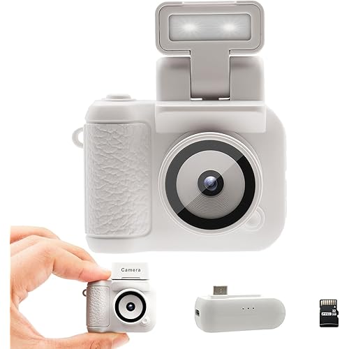 Mini Digital Camera with 1.4 in LCD Screen 1080P 32GB Card Charging Base Monoreflexes Shaped CMOS Small Compact Portable Video Recorder Easy to Operate (White)