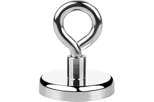 Powmag 80KG Haftkraft Neodym Ösenmagnet, Super Stark Neodym Magnet Perfekt Bergemagnet zum Magnet Angel Magnetfischen - Ø 48mm mit Öse Neodymium Topfmagnet