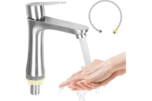 XCRPRT Kleine Armatur Gäste WC, Edelstahl Gäste WC Wasserhahn, kaltwasserhahn gäste wc, wasserhahn kaltwasser, Einhebel Wasserhahn Bad, Klein Wasserhahn Kaltwasser mit Anschlussschlauch für Kuche, Bar,Bad