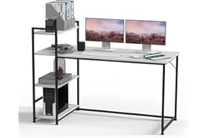 SANODESK FD5 160x60x100cm Computer Home Office Desk,with Bookshelf, Study Computer Laptop Table with 4 Tier DIY Storage Shelves Writing Table for Home Office