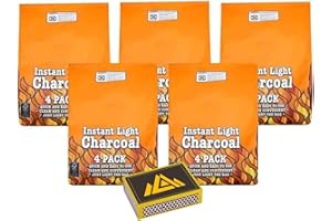 Perfectonish Restaurant Grade Charcoal for BBQ - 4 x1kg Instant Easy to Light Charcoal BBQ Bags for Grilling Portable Lumpwood Coal for Barbecue With Safet Match Box (Pack of 1)