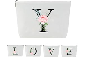 Blisswave Trousse de Toilette A-Z, Cadeaux Personnalisés pour Femmes, Fille, Maman et Amies, Noël, Anniversaires, Petite Trousse Maquillage Rose Élégante et Mignonne, Ornée de Vos Initiales (Blanc)