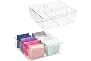 mDesign Set da 2 contenitori portaoggetti a 4 scomparti – Pratiche scatole trasparenti per la camera da letto – Porta oggetti in plastica senza BPA ideali per abbigliamento e accessori – trasparente