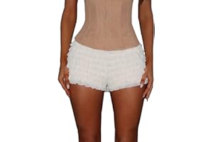 Felcia Damen-Shorts mit Rüschen, elegant, elastische Taille, Spitze, Mini-Shorts, Lolita, mehrlagig, Y2K, Streetwear