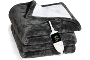 SHARKSFIN Extra Large Heated Electric Blanket, Ultra Soft Luxurious Flannel Electric Overblanket Auto Shutoff-Machine Washable-Timer and 4 Different Heat Settings Bed Throws for Winter Body Warmer (130*150CM)