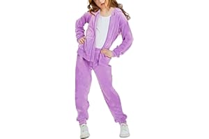 Woolicity Ensemble de Survêtements Pour Filles Survêtement en Velours Tenues 2 Pièces Sweats à Capuche Zippés et Pantalons Vêtements de Sport Ensemble de Jogging