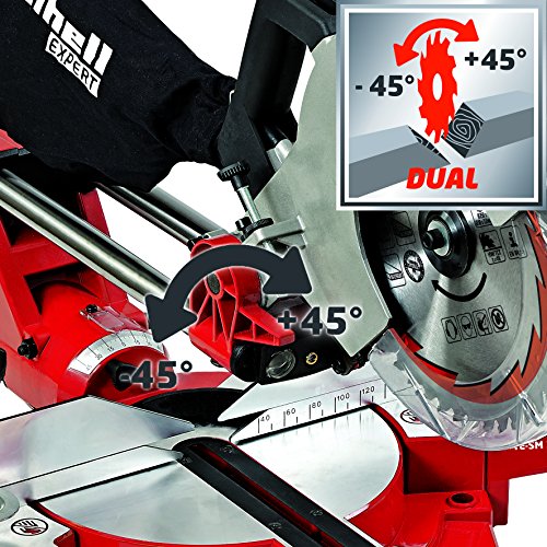 Einhell Zug Kapp Gehrungssäge TE-SM 2534 Dual (1800 W, Sägeblatt Ø 250 mm, Schnittbreite 310 mm, Softstart, schwenkbarer Sägekopf, Laser, LED-Licht) - 4