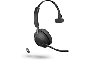 Jabra Evolve2 65 Casque PC sans Fil avec Station de Charge - Casque Mono Écouteur Certifié Microsoft Teams avec Batterie Longue Durée - Adaptateur Bluetooth USB-A - Noir