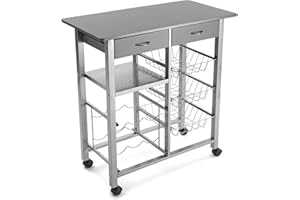 Versa Leicester Carro de Cocina con Ruedas, cajones y botellero, Verdulero con despensa y organizadores, Almacenaje de Cocina, Medidas (Al x L x An) 82 x 40 x 76 cm, Madera y Metal, Color Gris