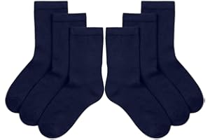 JUNGANRHA® Boys Girls Kids Children Back to School Uniform Rich Cotton Breathable Trainer Athlete Seamless Plain Ankle Cushioned Crew Socks (Pack 6)