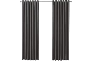 Olivia Rocco Blackout Eyelet Curtains Black Out Thermal Ring Top Curtain Pair Window Treatment Living Room Bedroom, 90" (Width) x 90" (Drop) Charcoal