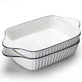 Baking Dishes Set of 2, 10.5'' Lasagna Dish, Rectangular Ceramic Baking Dishes with Handles, Ceramic Baking Dish, Baking Dish
