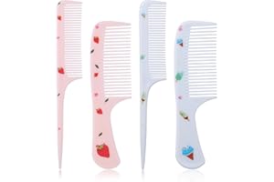 FUKAISU 4pcs Cute Hair Comb Set, Strawberry & Ice Cream Kids Toddler Baby Comb Fine Tooth & Rat Tail Combs Small Tiny Mini Miniature Plastic Hair Brush for Women Girls Kids All Types