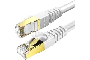 KASIMO Cable Ethernet De Red Cat 8 con Conector RJ45 Oro Alta Velocidad 40 Gbps / 2000 Mhz Internet LAN 3m Blanco