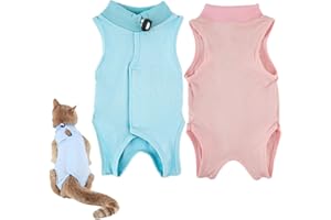 GIEEU Katzen-Genesungsanzug, chirurgischer Genesungsanzug, nach Operationen, für weibliche Katzen, weiches und atmungsaktives Modalgewebe, Rosa und Blau, Größe M (2-4 kg Katze), 2 Stück