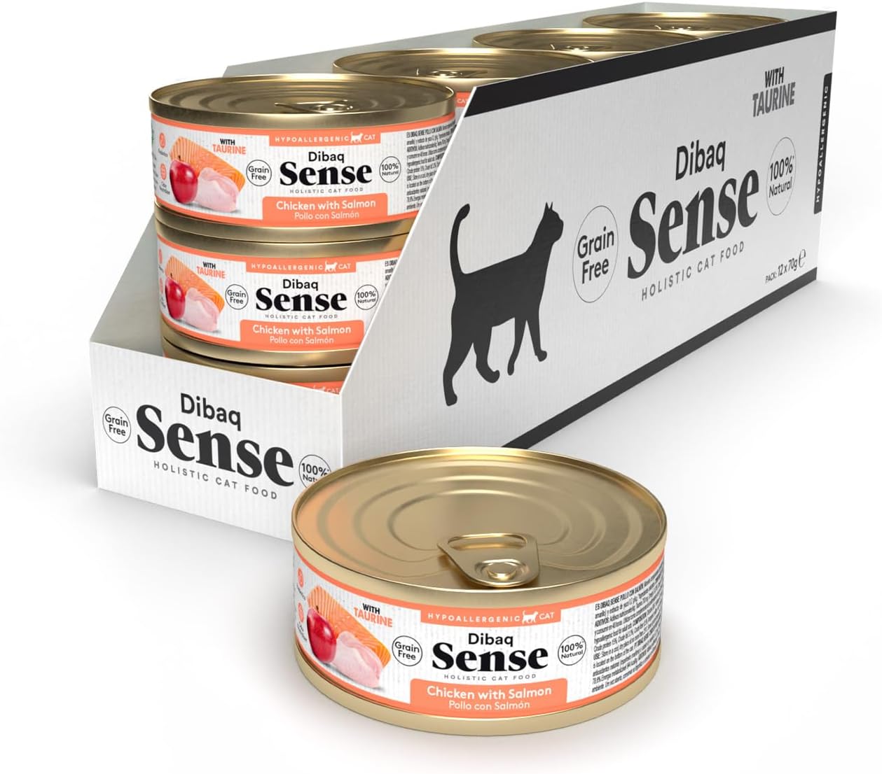 Dibaq Sense Grain Free Pollo con Salmón, 12 uds x 70 gr