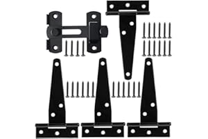 Nsiwem Bisagras en T 4 piezas Bisagras para puertas 4 Pulgadas Bisagras Puertas Madera con Pestillos de Puerta y Tornillos Negro para Mueble Puerta y Ventana