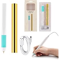 Crafts&Co® Hot Foil Pen | Hot Folie Pen Starter Kit | Foil Quill met USB- Kabel inkl. 1 rol Goudfolie | Freestyle Pen voor Card Maken Craft Scrapbooking | Wit