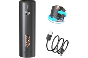 BILLYBATH Moulin à sel et à poivre électrique, Moulin a Poivre Electrique Grande Capacité de 110 ml, Réglage par Engrenage Externe à 5 Niveaux avec Brosse et Fenêtre Visuelle