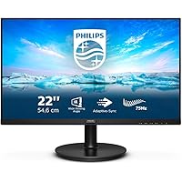 Philips 222V8LA - Monitor da 54 cm (21"), HDMI, DisplayPort, 1920 x 1080 Pixel, 75 Hertz, FreeSync, colore: Nero