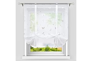 Heichkell Roleta rzymska ze ściągaczem tunelowym, woal, firanka rzymska, nowoczesna firanka na małe okna, firanka kuchenna, błyszczący wzór motyla, dekoracyjna, srebrna, 80 x 140 cm (szer. x wys.)