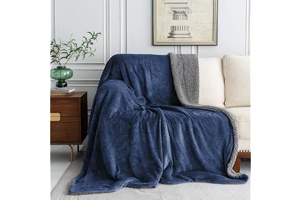 LA VERNE Premium and Soft Sherpa Reversable Blanket for MILD/Heavy Winter (Blue)(King)