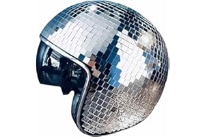 GALEYYU Casque De Boule Disco Avec Visière Rétractable, Miroir À Palettes Argentées En Verre, Chapeau De Boule Disco Pour Femmes Et Hommes DJ Club Scène Bar Fête Mariage, Argent