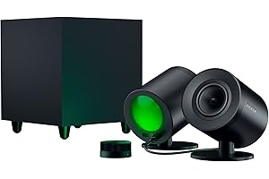 Razer Nommo V2 Pro - Full-Range 2.1 PC Gaming Speakers with Wireless Subwoofer (3” Full-Range Drivers with Aluminum Phase Plugs, Wireless Down-Firing Subwoofer, THX Spatial Audio) Black