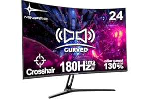Minifire 24 Inch Curved Gaming Monitor 180Hz, Built in Speaker, FHD 1920x1080, Crosshair 1ms, sRGB130%, HDR, 1500R, FreeSync, 300cd/m², Frameless, HDMI＆DP Ports, VESA Compatible, Eye Care (MFG24C1)