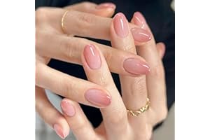 Irikdescia 24 sztuki paznokci do przyciśnięcia, krótkie owalne paznokcie akrylowe, naturalne, francuskie, okrągłe, sztuczne paznokcie, z klejem do galaretki, pałeczką, pilnikiem do paznokci, do