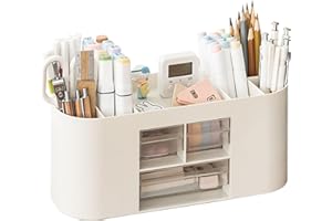 Lvjkes Stiftehalter Aufbewahrungskiste, Schreibtisch organizer 10 Fächer Große Kapazität, Doppelschicht transparente Schublade, Kann Bleistifte, Buntstifte, Verschiedene Schreibwaren aufnehmen (Weiß)