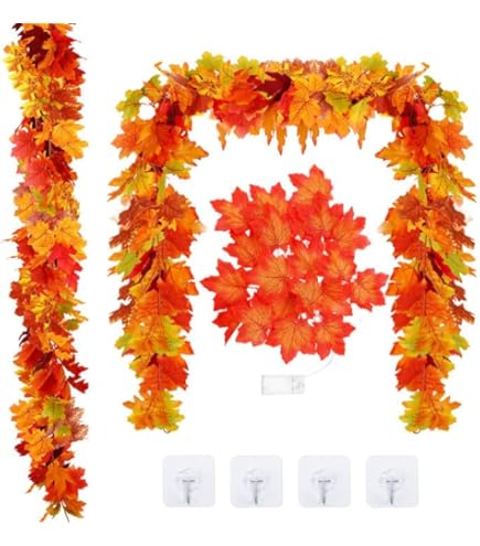 Automne Decoration Guirlande Feuilles D'Érable Automne - 2x1,75m - Décoration Halloween Et Thanksgiving - Tissu Soie Décoration Murale Saisonnière