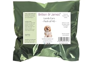 Britten and James 40 Crispy Airdried Lamb Ears for Dogs. Natural Healthy and Tasty Dog Treat Chews