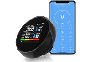 GOYERRNES Mini détecteur de CO2, détecteur de formaldéhyde, moniteur portable 5-en-1 de la qualité de l'air intérieur avec température(℃/℉) humidité HCHO TVOC avec connexion APP avec le téléphone