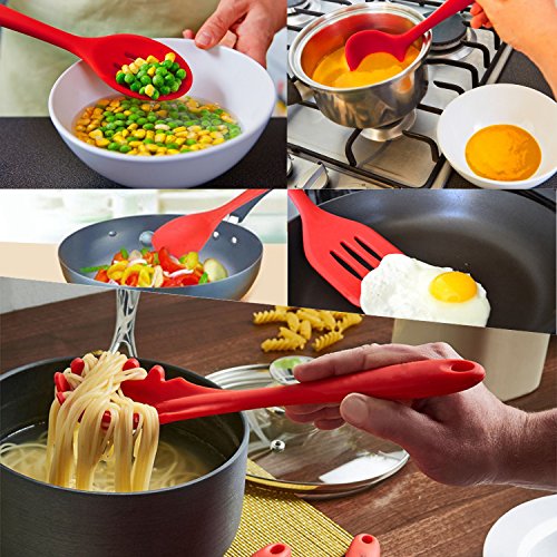 Küchenhelfer Set – Swify 10 Stück Premium Silikon Küchen Utensilien Set: 2 * Silikon Spachteln, 1 * Schneebesen, 1 * Spaghettilöffel, 1 * Suppenkellen , 1 * Silikon Pfannenwender, 1 * Suppenkelle, 1 * Schlitzlöffel, 1 * Grillzange, 1 * Silikon Pinsel - 6