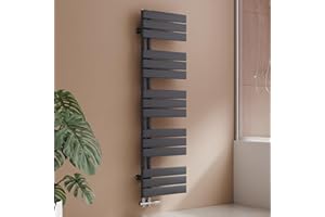 S'AFIELINA Radiatore Design per Bagno, radiatore scaldasalviette, Grigio Antracite, Pannello Piatto, Attacco Laterale, 1320x400mm, radiatore per Bagno, asciugatore per Asciugamani, 598 Watt