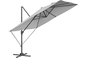 SONGMICS Cantilever Garden Parasol 2.7 x 2.7 m, UPF 50+ Parasol Outdoor Patio Umbrella, 360° Swivel, Seamless Tilt, Crank for Opening Closing, with Cross Base