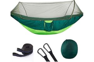 Grupo K-2 Riscko Hamaca con Mosquitero Verde de Nylon y Tela de Paracaídas Ligera con Malla y Cremallera Reversible para Camping de 290cm x 140xm Secado Rápido, Correas de Nylon Incluidas