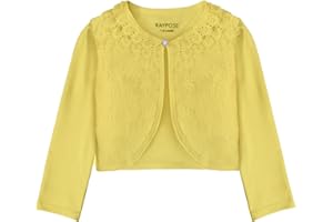 RAYPOSE Mädchen Bolero Basic Strickjacke Baumwolle Einfarbig Achselzucken Schulterjacke 3/4 Ärmel mit Spitze