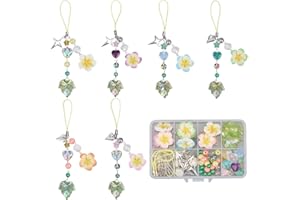 SUNNYCLUE 1 boîte de 126 pièces DIY 6 ensembles de Breloques de Téléphone Kit Plumeria Fleur Sangle de Téléphone Feuille Coeur Perles Été Océan Hawaïen Fleurs Breloques de Téléphone Portable pour Femm