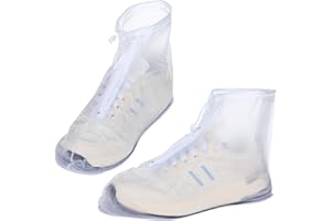 COMNICO Copriscarpe impermeabili, 2 pezzi, colore bianco, copriscarpe, copriscarpe, antiscivolo, riutilizzabili, con suola in gomma in PVC, per ciclismo, campeggio, viaggi
