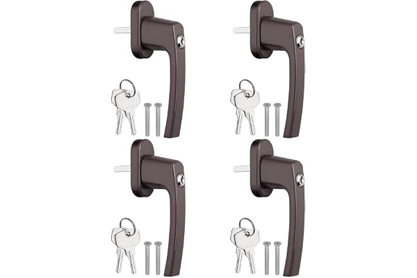 AUTOUTLET 4PCS Poignée de Fenêtre Verrouillable Poignée de Fenêtre à Clé en Aluminium Longueur de Tige 35mm Poignée de Porte Poignées de Porte Balcon Sécurité Enfant Marron